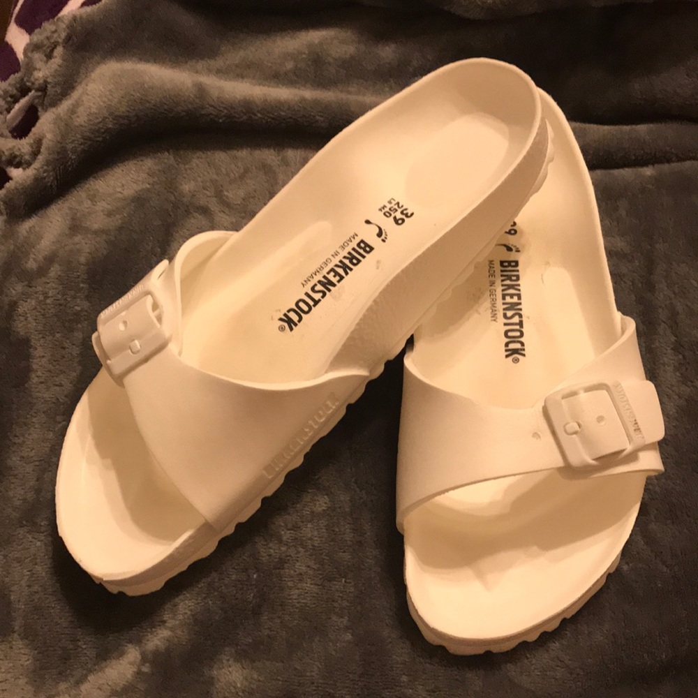White Birkenstock Madrid pool shoes
